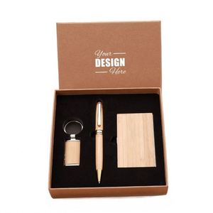 Personalized Wooden <b>Gift</b> <b>Box</b> Set: Premium Pen, Keychain & Business Card Holder - Ideal for Business or Custom Logo Branding - Product Image 1