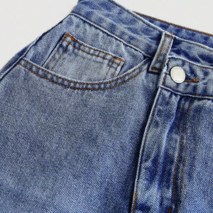 Femmes élégant asymétrique longue <span class=keywords><strong>Jean</strong></span> <span class=keywords><strong>jupe</strong></span> bleu Denim poches bouton décorations Style décontracté lavé Technique automne printemps - Product Image 3