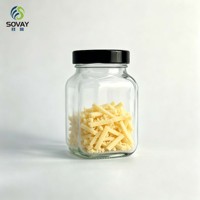 Pot en verre alimentaire carré vertical de 260 ml en gros, récipient haute transparence pour cadeaux souvenirs et emballages de vente au détail