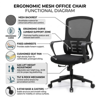 Chaise de bureau ergonomique pivotante et inclinable 854B-2 moderne à hauteur réglable en maille pour usage professionnel
