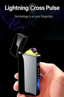Briquet électronique à double arc, rechargeable par USB, sans flamme, en métal, avec logo personnalisé, cadeaux promotionnels, vente en gros