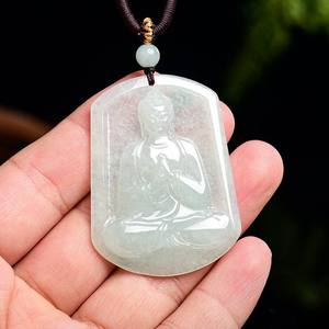 หยกธรรมชาติมาหาวิโรคานาจี้หยก UNISEX สไตล์จีนพุทธศาสนาของขวัญพร้อมใบรับรองการประเมินราคา FG59 - Product Image 3