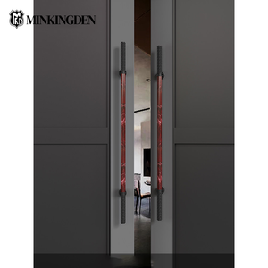 Poignée de porte d'entrée en cuir avec embout sculpté de précision pour hôtel de luxe, salle de banquet, quincaillerie de porte double vitrée à ouverture latérale - Product Image 4