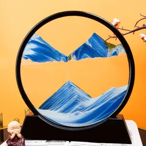 3D移动沙艺术框架圆形眼镜深海沙景运动展示桌面装饰流动绘画液体沙艺术