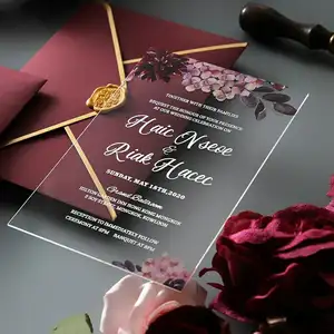 Rd Personalize Cartão de Convite de Aniversário de Casamento de Luxo Único para Festa de Negócios Sinal de Casamento em Acrílico Transparente