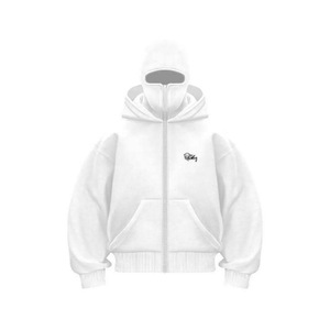 <b>White</b> <b>Zip</b> <b>Up</b> Hooded Sweatshirt Loose Fit Polyester Jacket for Autumn Winter Unisex Streetwear - Product Image 4