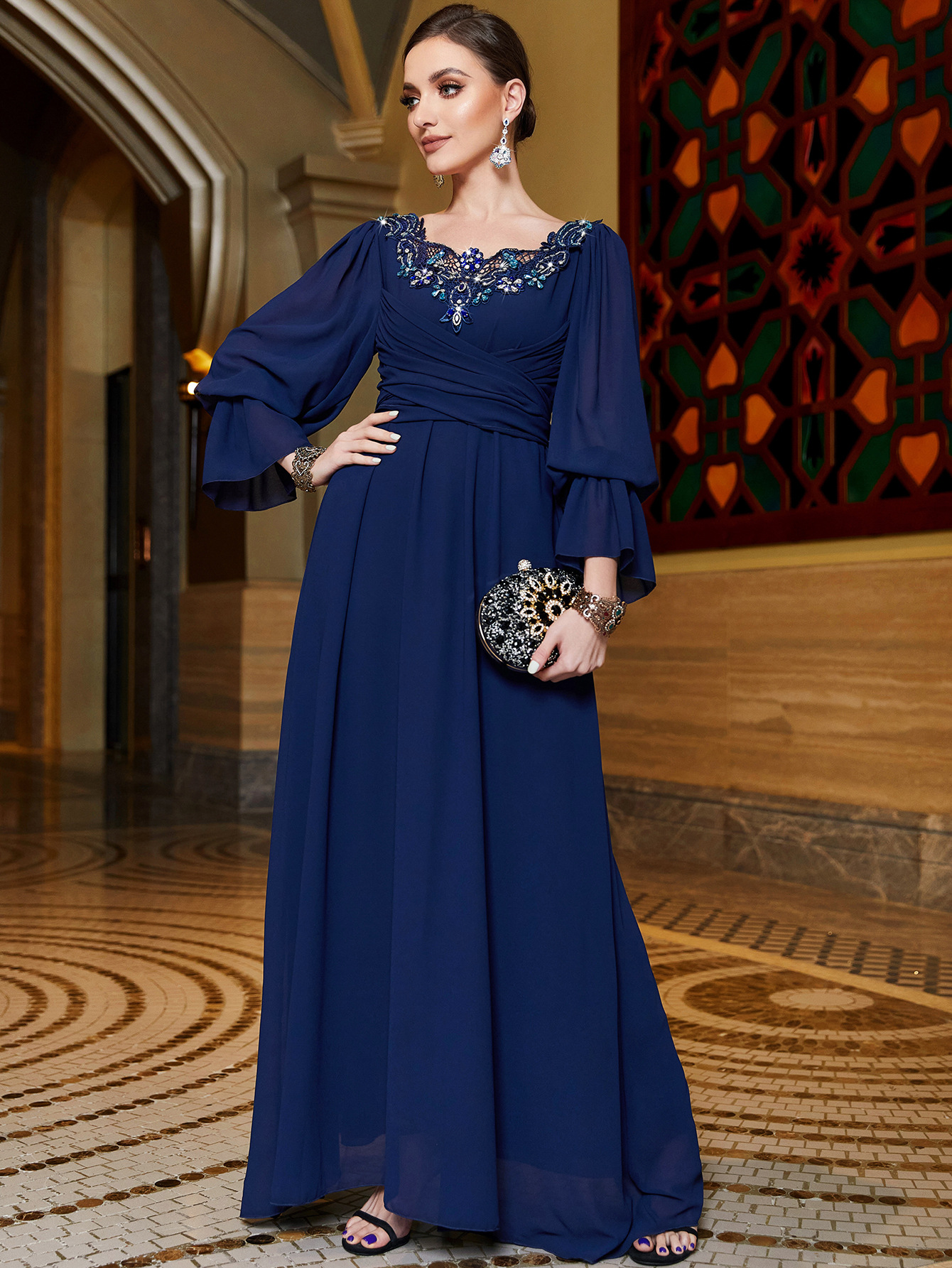 sachin and babi light blue dress Stunning Multicolor A-line Chiffon evening dress with Sweetheart Neck –  Ballbella main image 1