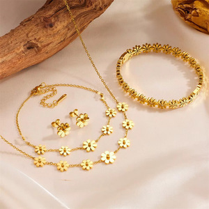 Fashion 18k Gold Plated Stainless Steel Jewelry <strong>Set</strong> Women 5 Pcs Flower Jewelry <strong>Set</strong> Necklace <strong>Bangle</strong> Bracelet Stud Earrings Anklet - Product Image 2