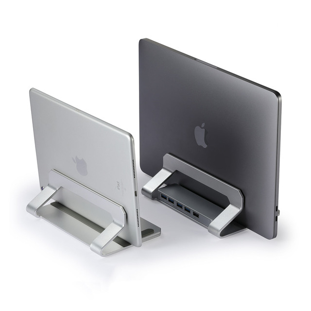 IDock Aluminum Width Adjustable Vertical Desktop Holder Save Space for Desk Organizers Storage Laptop Stand With 3.0 Hub