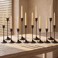 Porte-bougies noirs, Porte-bougies vintage en métal, Supports de bougies coniques, Porte-bougies coniques hauts en laiton doré