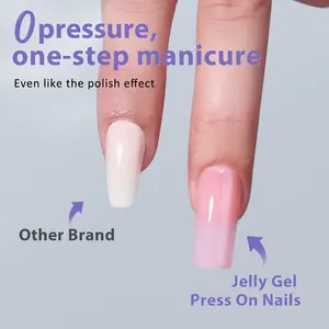 BTArtbox Jelly Gel Soak Off Gel-X Tips Pre-Designed Pink Medium Square Nail Tips Full Cover Gel Press On Nails For Salon