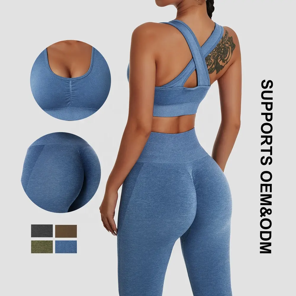 Custom Logo Sportswear Workout Clothing Gym Fitness Sets Push Up Bra Seamless Scrunch Butt Leggings Women Active Yoga Set