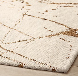 Tapis de salon en laine et jute fait main, aspect marbre naturel abstrait, couleur crème/bronze, à poils longs et doux, ciselé à la main - Product Image 4