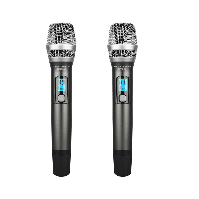 2 Channels UHF PLL Handheld Wireless Microphone with Wireless Range of up to 100 Meters and Built-in Feedback Suppressor