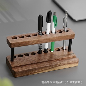 Soporte de madera para teléfono, soporte para bolígrafos de escritorio, forma cuadrada, estante de almacenamiento de madera maciza, organizador de papelería multifuncional - Product Image 3