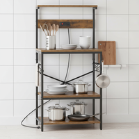 Étagère de Boulanger Personnalisable à 4 Niveaux avec Prises Électriques, Support pour Micro-ondes, Étagère Réglable, Bar à Café, 6 Crochets en S, Écologique et Polyvalente