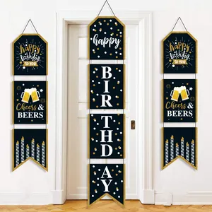 गर्म बेच काले और सोने जन्मदिन की पार्टी आपका स्वागत है पोर्च साइन फांसी बैनर के लिए सामने दरवाजा