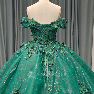 Vestidos de Quinceañera ANY197 con Apliques de Flores en Verde Esmeralda Brillante para Mujer - Product Image 5