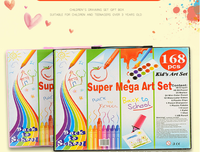 Ensemble de dessin artistique pour enfants non toxique avec étui en plastique, crayons de couleur, feutres aquarelles, 168 pièces, avec chevalet