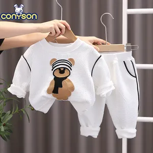 Conyson 2023 New Kid's Unisex Tricô 2023 Outono Terno das Crianças Novas Bonito Casual Coréia Cachecol Urso Conjunto de Roupas para Crianças