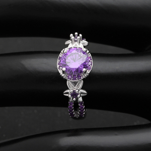 แหวนนิ้วผู้หญิงพร้อมหิน CZ สีม่วงแพลทินัมเงินงานแต่งงานเครื่องประดับงานหมั้นขนาด 5 12 - Product Image 4