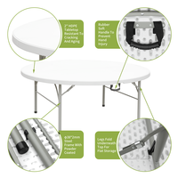 Tables rondes pliantes en plastique pour mariage, banquet, événement, 10 places, blanches, 180 cm, robustes, durables, pliables, de bureau, 6 pieds, 72 pouces