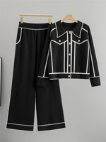 Ensemble élégant pour femmes, cardigan à boutons en tricot et pantalon ample en tricot, deux pièces, tenue pull
