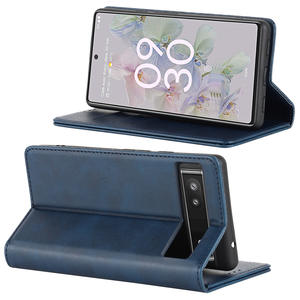 Coque de téléphone en cuir de veau couleur unie avec support magnétique robuste pour Google Pixel 10 9 8A 7A – Vente directe usine - Product Image 3