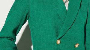 Prêt à Expédier Femmes <span class=keywords><strong>Vert</strong></span> Plaid Vérifié Tweed Paillettes Costume Fermeture Col Double Boutonnage Dames Vestes Verts Pour Blazers - Product Image 5