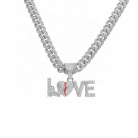 Nouvelle Chaîne Cubaine Large de 13 mm Or et Argent avec Pendentif Lettre LOVE Hip Hop en Alliage de Zinc et Strass Entièrement Sertis, Collier Ras du Cou