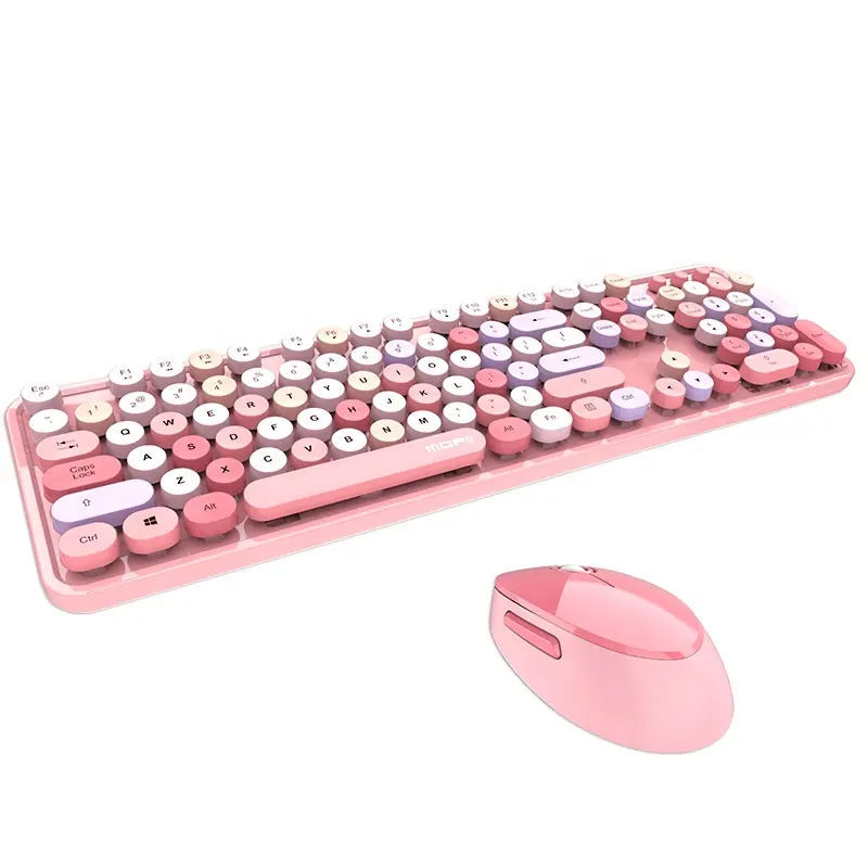 Juego combinado de teclado colorido retro inalámbrico y ratón redondo (teclas de varios colores) MOFii dulce de la marca de fábrica, por el momento