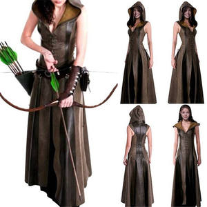 Ecoparty Women's Medieval Vintage Archer Hooded Cosplay Costume Warrior Arrow <strong>Hoodie</strong> Leather Dress Cloak Sleeveless Vests - Product Image 5