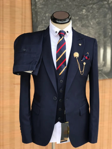 Venta caliente Trajes DE BODA negros Un botón Cuello en pico Formal Slim Fit Business <span class=keywords><strong>3</strong></span> piezas (chaqueta + chaleco + Pantalones) Esmoquin para fiesta de graduación - Product Image 4