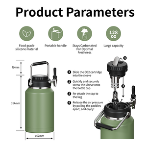 برميل كربوني معزول من everiche ODM 1.<span class=keywords><strong>2</strong></span> أونصة مع حنفية بار احترافية ومنظم ضغط CO2 - Product Image 2