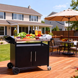Two-Door Black Outdoor Grill Cart Patio Furniture Portable Mobile BBQ <b>Table</b> <b>Storage</b> Rack-Grilling Accessories for <b>Camping</b> - Product Image 5