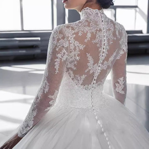 White Ball Gown Wedding Dress Tulle Lace Strapless Long Sleeve Vintage Bridal Gown F165 - Product Image 4