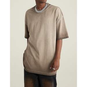 2025 camiseta de lavado ácido para hombre Vintage de gran tamaño 280g ropa de calle básica de peso pesado camisetas Unisex Casual Color café - Product Image 5