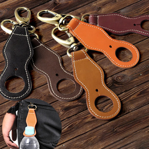 Custom-made <b>leather</b> mineral water bottle charms, outdoor hiking backpack beverage straps, portable beverage bottle <b>keychains</b>. - Product Image 2