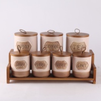 Ensemble de 7 pots à épices en céramique écologiques avec couvercles en bois, modernes, luxueux, pour la conservation de la fraîcheur, anti-poussière, faits à la main