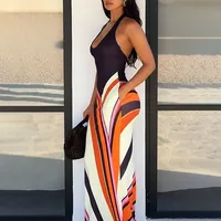 Robe longue ajustée taille haute pour femme en rouge et vert, idéale pour les tenues décontractées et les vacances, vente en gros