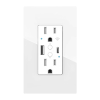 Prise murale intelligente Wi-Fi double prise standard US Tuya avec ports USB+C, compatible Alexa Google Home, contrôle vocal, minuterie et application à distance