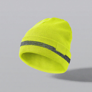 Gorro de Punto Amarillo Neón Verde con Puño y Rayas en Contraste para Hombre, Gorra Casual para Exteriores - Product Image 3