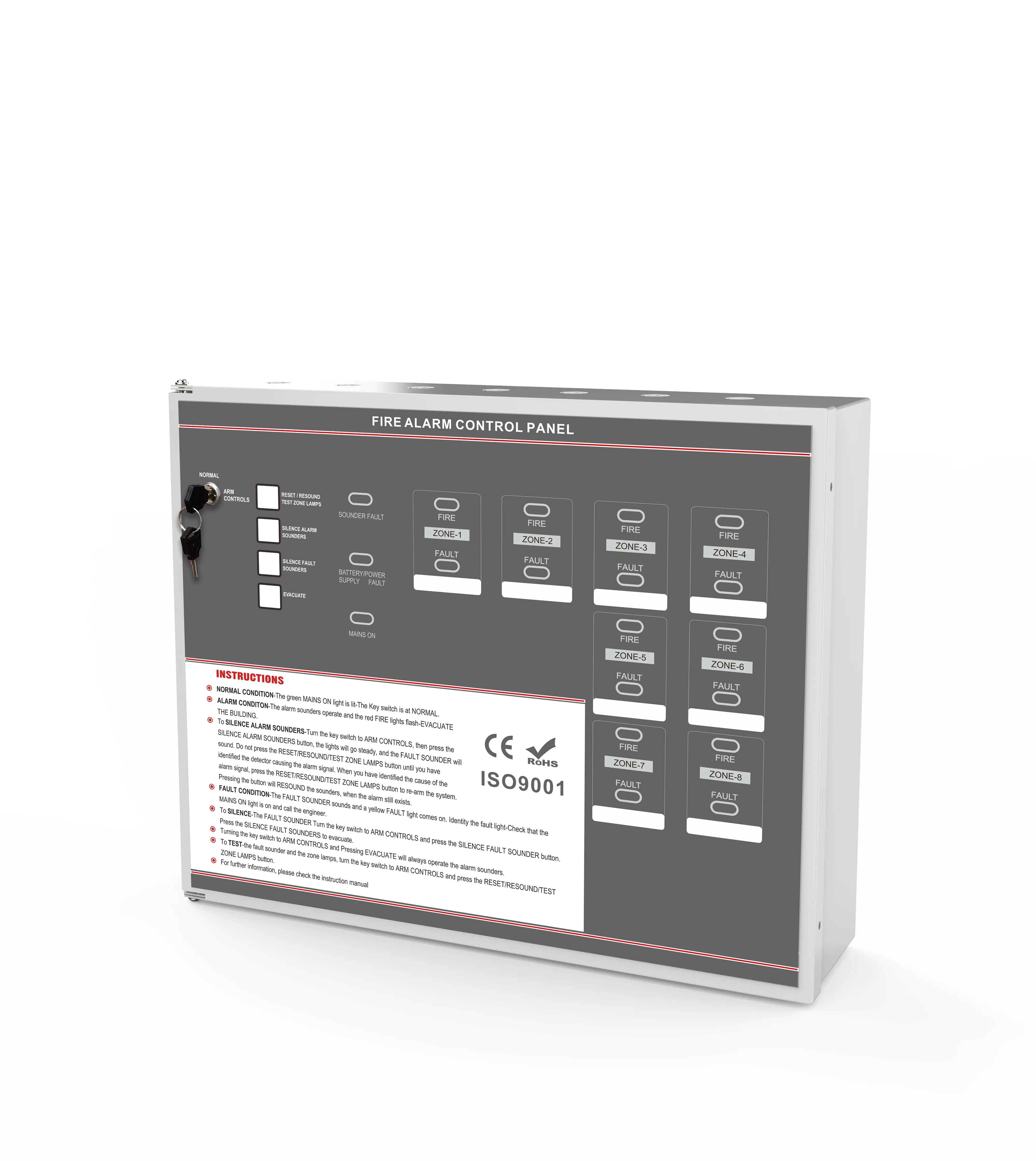 Middle East Market Conventional Fire Alarm System Control Panel 2-8 Zones