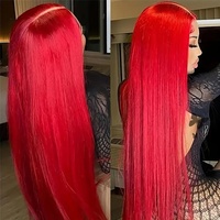 Perruques en cheveux humains lisses couleur rouge, perruques frontales en dentelle HD transparente 13x4 pour femme, pré-plumées, en promotion