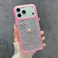 Coques de téléphone en gelée colorée de luxe pour dîner de gala de haute qualité de l'usine BAILI pour iPhone 14 15 16 PLUS avec nœud papillon en diamant et fleur sur le dos