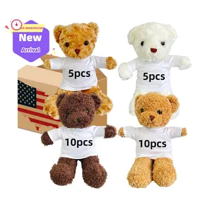 USA Warehouse Wholesale Brown White Dark Sublimation Bear Stuffed Animal Toys Teddy Bear with Removable 100% Polyester T Shirts