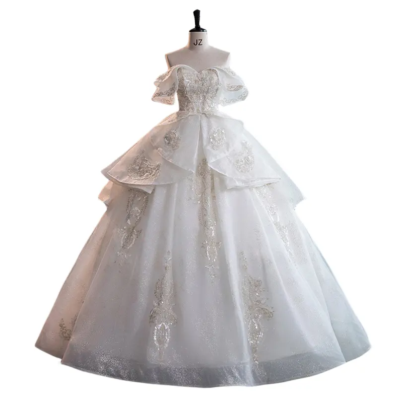 2024 새로운 웨딩 원피스 플러스 사이즈 레이스 신부 오프 숄더 웨딩 드레스 여성을위한 복고풍 스타일