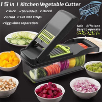 15-In-1 Groentehakselsnijmachine Met 7 Messen Kruidenhakselset Roestvrijstalen Groentesnijder Voor Het Koken Van Uien En Fruitsnijders