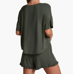 Ensemble de pyjama 2 pièces pour <span class=keywords><strong>femme</strong></span>, haut uni et short à pois, tenue de soirée sexy pour <span class=keywords><strong>femme</strong></span>, tricot, séchage rapide, vêtements de nuit - Product Image 2