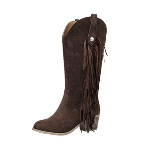 Nuovi <span class=keywords><strong>Stivali</strong></span> da Donna Versatili in Stile Europeo-Americano, Marrone Scuro con Nappe, Stile Western <span class=keywords><strong>Cowboy</strong></span>, Tomaia in Finta Pelle Scamosciata e Rete, con Rialzo Interno - Product Image 5
